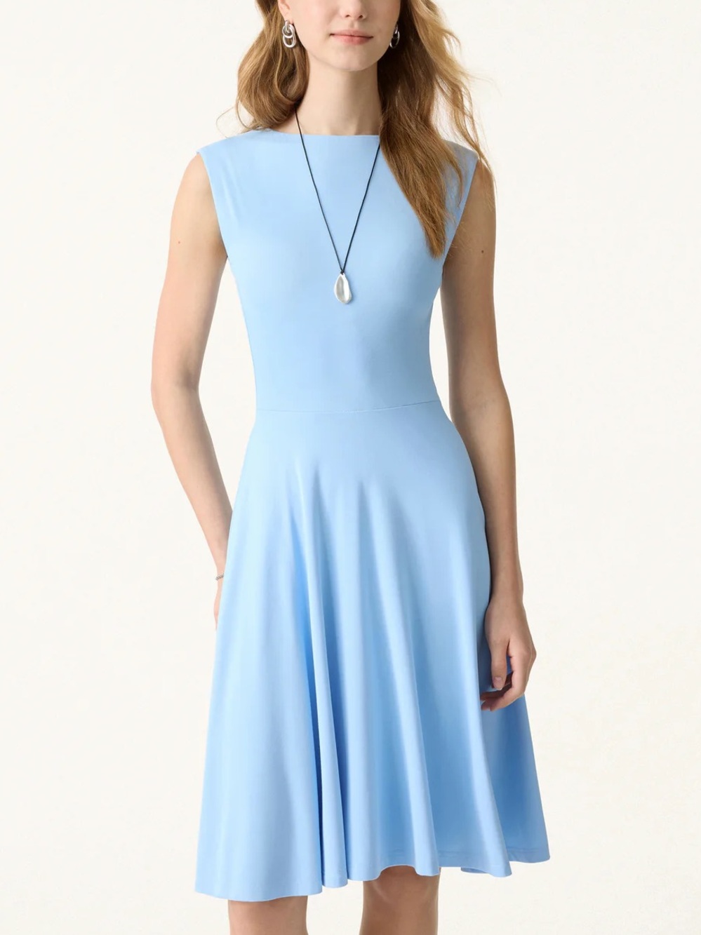 OGL SkinKiss Boatneck Wide Shoulder Bra Dress Pockets Old Money Audrey Hepburn S